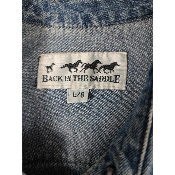 Back in the Saddle Blue Denim Snap Horse Buttons Western Long Sleeve  Shirt L - Picture 5 of 5
